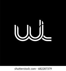 Initial lowercase letter wl, linked outline rounded logo, white color on black background