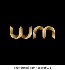 Initial lowercase letter wm, curve rounded logo, gradient glossy gold color on black background