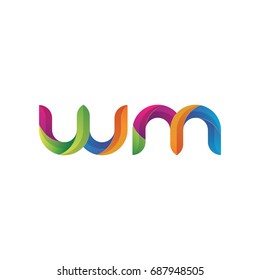 Initial lowercase letter wm, curve rounded logo, gradient vibrant colorful glossy multicolor