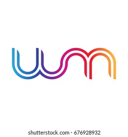Initial lowercase letter wm, linked outline rounded logo, colorful vibrant colors