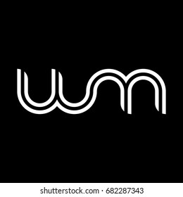 Initial lowercase letter wm, linked outline rounded logo, white color on black background