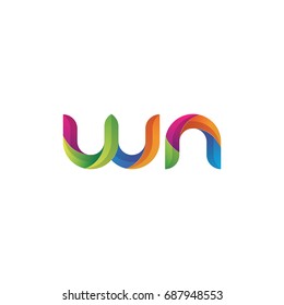 Initial lowercase letter wn, curve rounded logo, gradient vibrant colorful glossy multicolor