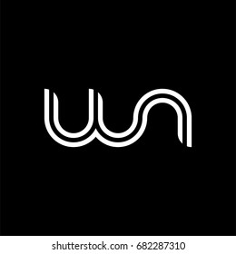 Initial lowercase letter wn, linked outline rounded logo, white color on black background