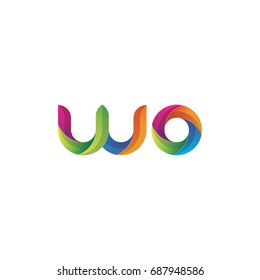 Initial lowercase letter wo, curve rounded logo, gradient vibrant colorful glossy multicolor