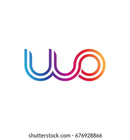 Initial lowercase letter wo, linked outline rounded logo, colorful vibrant colors