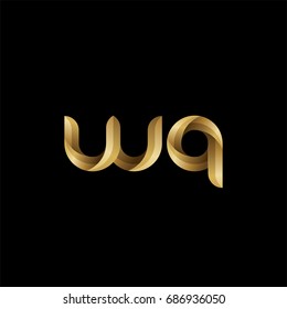 Initial lowercase letter wq, curve rounded logo, gradient glossy gold color on black background