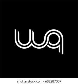 Initial lowercase letter wq, linked outline rounded logo, white color on black background