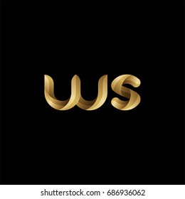 Initial lowercase letter ws, curve rounded logo, gradient glossy gold color on black background