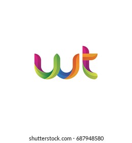 Initial lowercase letter wt, curve rounded logo, gradient vibrant colorful glossy multicolor
