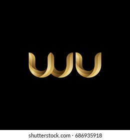 Initial lowercase letter wu, curve rounded logo, gradient glossy gold color on black background