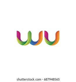 Initial lowercase letter wu, curve rounded logo, gradient vibrant colorful glossy multicolor