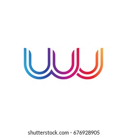 Initial lowercase letter wu, linked outline rounded logo, colorful vibrant colors