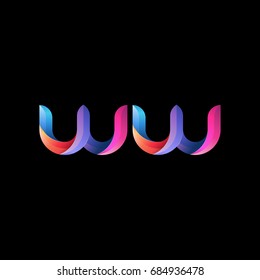Initial lowercase letter ww, curve rounded logo, gradient vibrant colorful glossy colors on black background