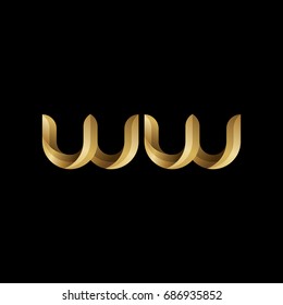 Initial lowercase letter ww, curve rounded logo, gradient glossy gold color on black background
