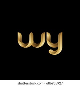 Initial lowercase letter wy, curve rounded logo, gradient glossy gold color on black background