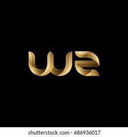 Initial lowercase letter wz, curve rounded logo, gradient glossy gold color on black background