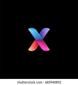 Initial lowercase letter x, curve rounded logo, gradient vibrant colorful glossy colors on black background