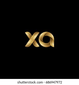 Initial lowercase letter xa, curve rounded logo, gradient glossy gold color on black background