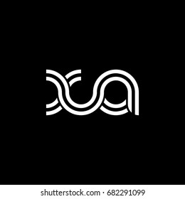 Initial lowercase letter xa, linked outline rounded logo, white color on black background