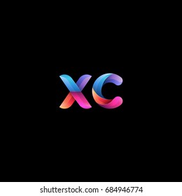 Initial lowercase letter xc, curve rounded logo, gradient vibrant colorful glossy colors on black background