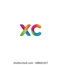 Initial lowercase letter xc, curve rounded logo, gradient vibrant colorful glossy multicolor