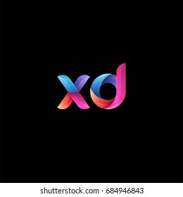 Initial lowercase letter xd  curve rounded logo  gradient vibrant colorful glossy colors black background