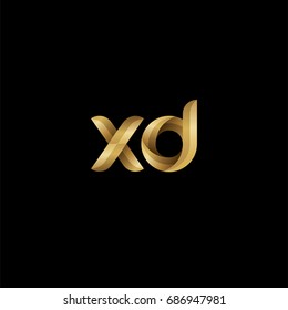 Initial lowercase letter xd  curve rounded logo  gradient glossy gold color black background