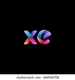 Initial lowercase letter xe, curve rounded logo, gradient vibrant colorful glossy colors on black background