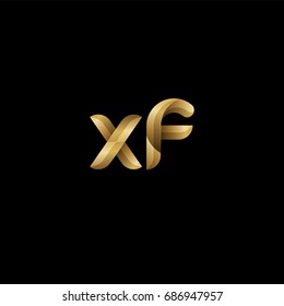 Initial lowercase letter xf, curve rounded logo, gradient glossy gold color on black background