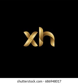 Initial lowercase letter xh, curve rounded logo, gradient glossy gold color on black background