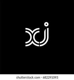 Initial lowercase letter xi, linked outline rounded logo, white color on black background