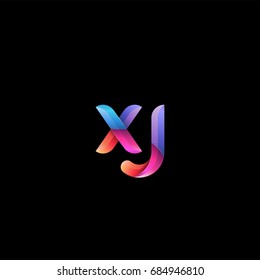 Initial lowercase letter xj, curve rounded logo, gradient vibrant colorful glossy colors on black background