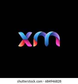 Initial lowercase letter xm, curve rounded logo, gradient vibrant colorful glossy colors on black background