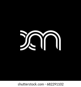 Initial lowercase letter xm, linked outline rounded logo, white color on black background