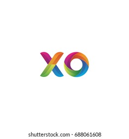 Initial lowercase letter xo, curve rounded logo, gradient vibrant colorful glossy multicolor