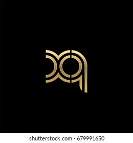 Initial lowercase letter xq, linked outline rounded logo, elegant golden color on black background