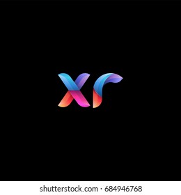 Initial lowercase letter xr, curve rounded logo, gradient vibrant colorful glossy colors on black background