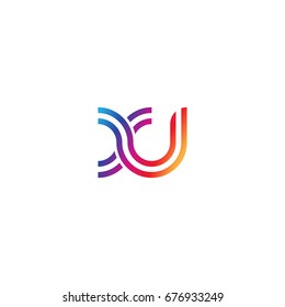 Initial lowercase letter xu linked outline rounded logo, colorful vibrant colors