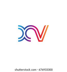 Initial lowercase letter xv, linked outline rounded logo, colorful vibrant colors