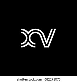 Initial lowercase letter xv, linked outline rounded logo, white color on black background