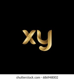 Initial lowercase letter xy, curve rounded logo, gradient glossy gold color on black background