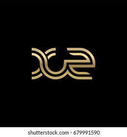 Initial lowercase letter xz, linked outline rounded logo, elegant golden color on black background