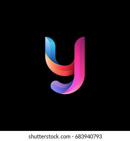 Initial lowercase letter y, curve rounded logo, gradient vibrant colorful glossy colors on black background