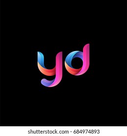 Initial lowercase letter yd, curve rounded logo, gradient vibrant colorful glossy colors on black background