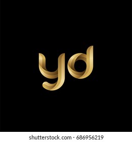 Initial lowercase letter yd, curve rounded logo, gradient glossy gold color on black background