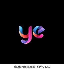 Initial lowercase letter ye, curve rounded logo, gradient vibrant colorful glossy colors on black background