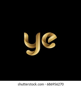 Initial lowercase letter ye, curve rounded logo, gradient glossy gold color on black background
