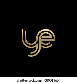 Initial lowercase letter ye, linked outline rounded logo, elegant golden color on black background