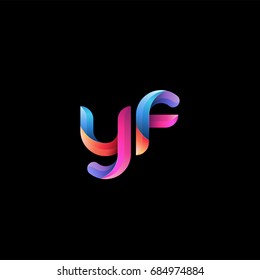 Initial lowercase letter yf, curve rounded logo, gradient vibrant colorful glossy colors on black background