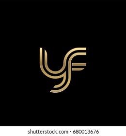 Initial lowercase letter yf, linked outline rounded logo, elegant golden color on black background